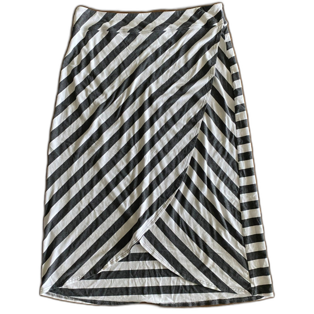 Athleta Gray & White Striped Midi Skirt Women's XL